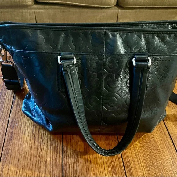 Coach Op Art Black Embossed Leather Messenger Bag